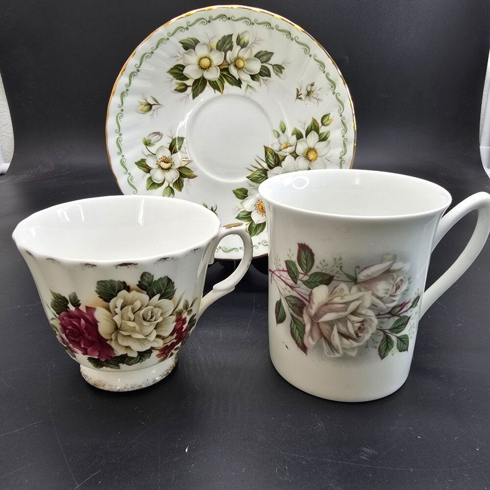 Vintage Duchess Queens Rosina Eclectic White Rose China Floral Tea Set JJ4096